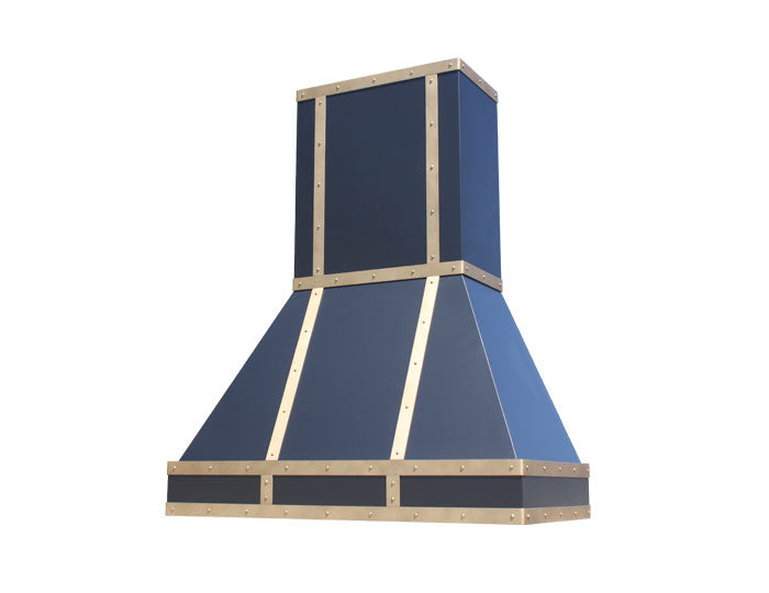 kitchen vent hood in black with brass
