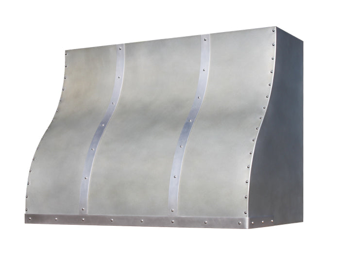 transitional zinc vent hood with stainless steel
