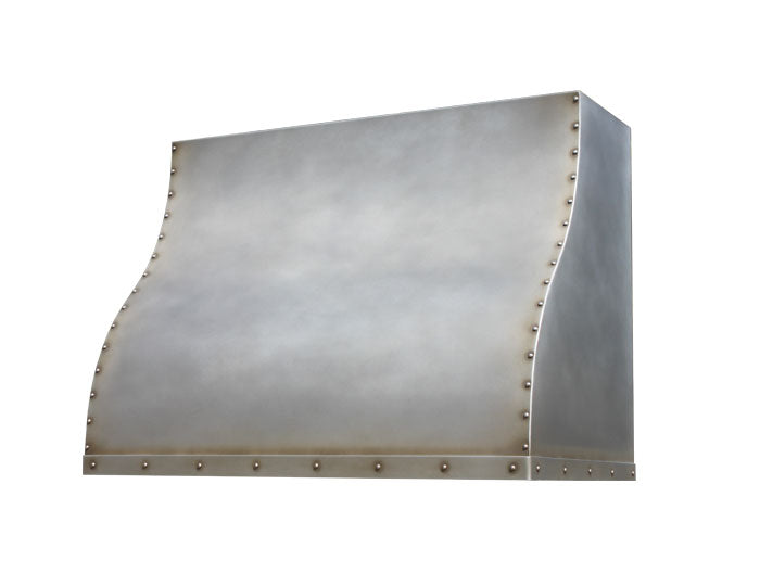double curve range hood design in vintage finish
