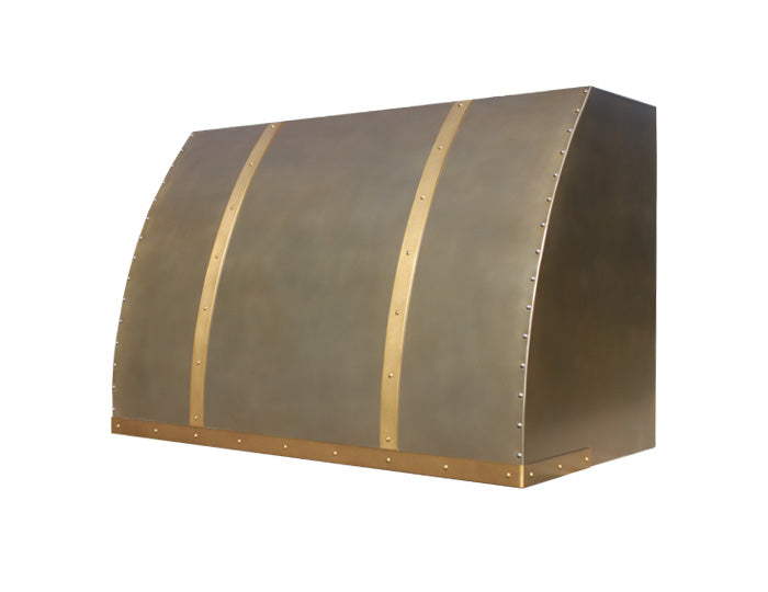 steel vent hood with gold accents