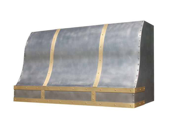 stainless kitchen hood with brass details